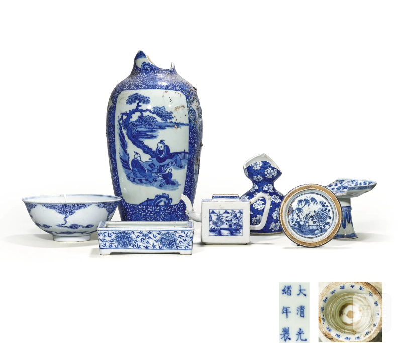 清代 青花瓷器一组七件